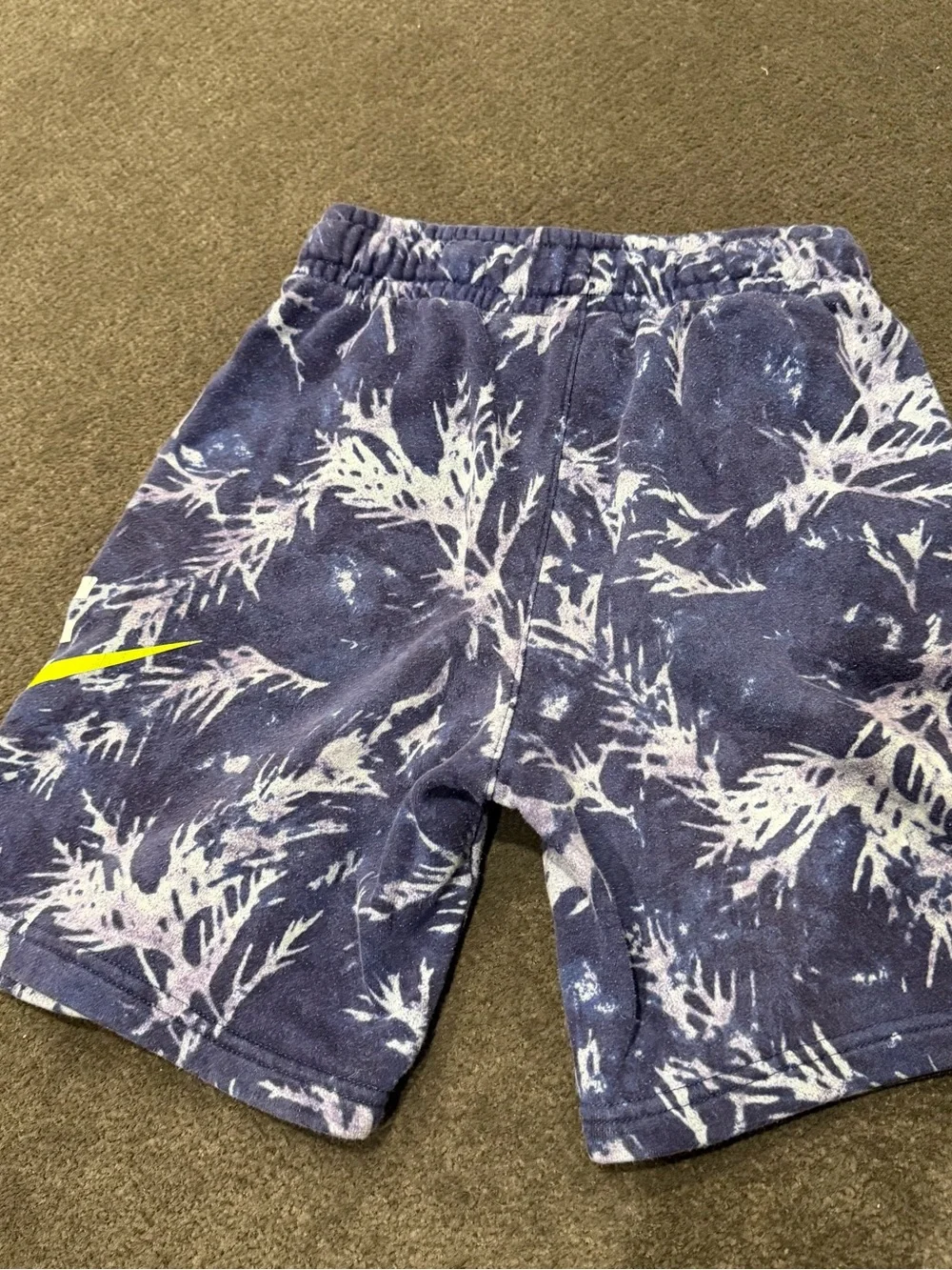 Nike Kids Navy Tie-Dye Shorts with Neon Yellow Logo